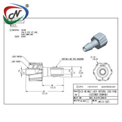  LM5131 Luer Fitting, male luer X 5/32 HB, Black Nylon